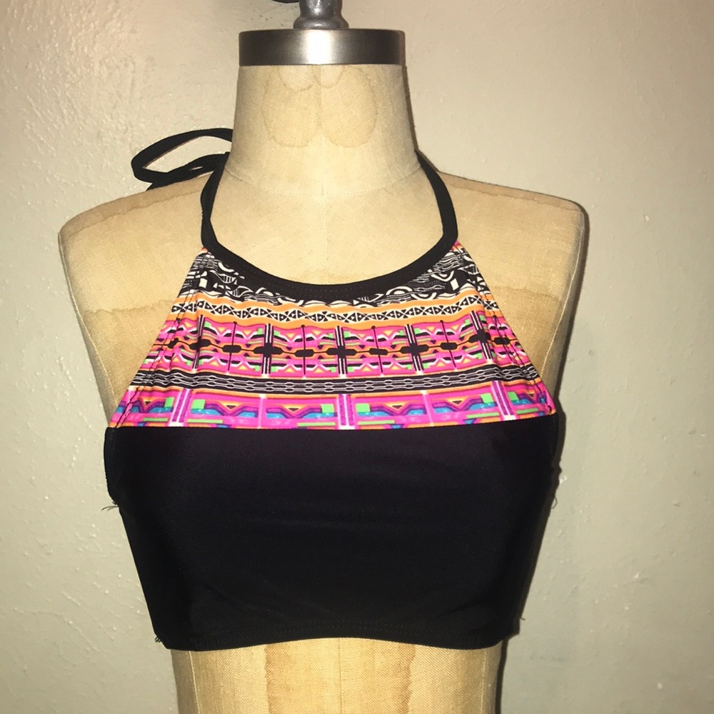 Hobie,women’s black/colorful bikini top,size S.